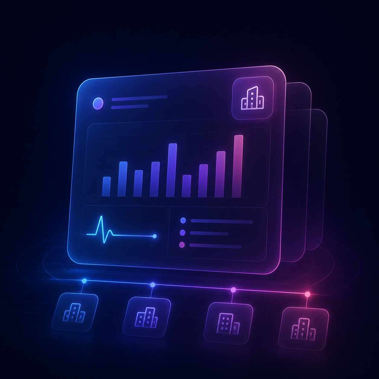 Reports activity and client site overview visual for Securinos dashboard modules.