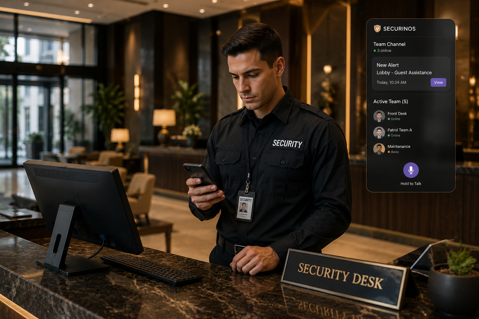 Hotel operations leader reviewing security activity and daily reports