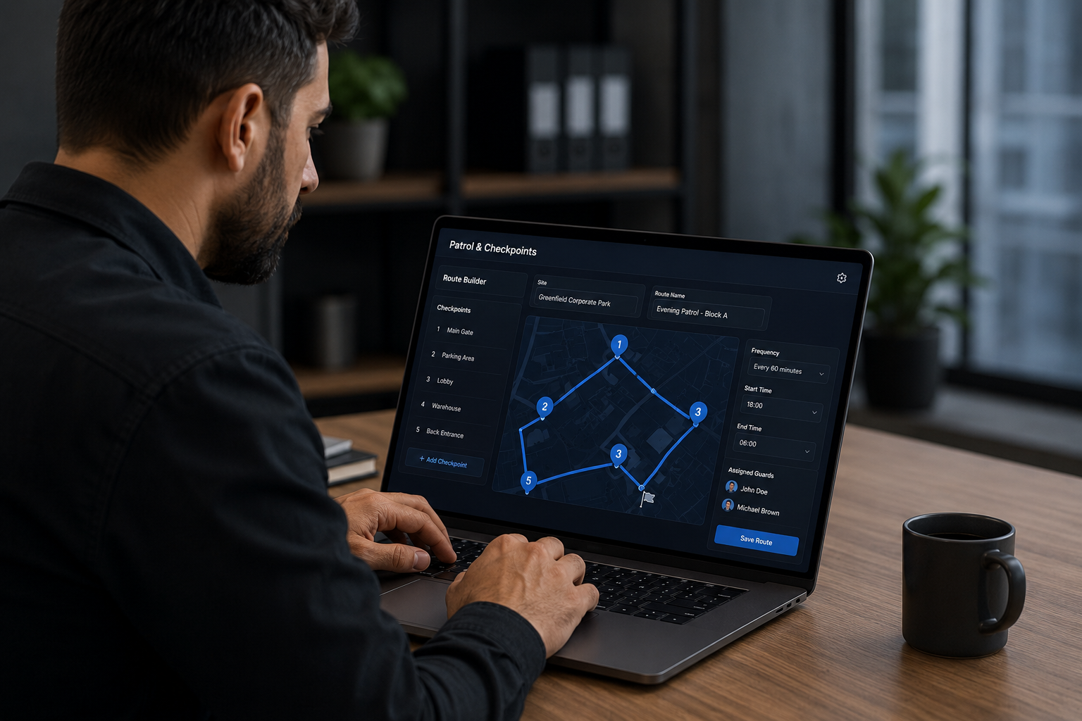 Supervisor setting up smarter patrol routes and checkpoints