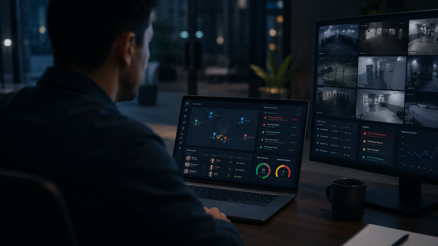 Operations manager managing security teams and site activity