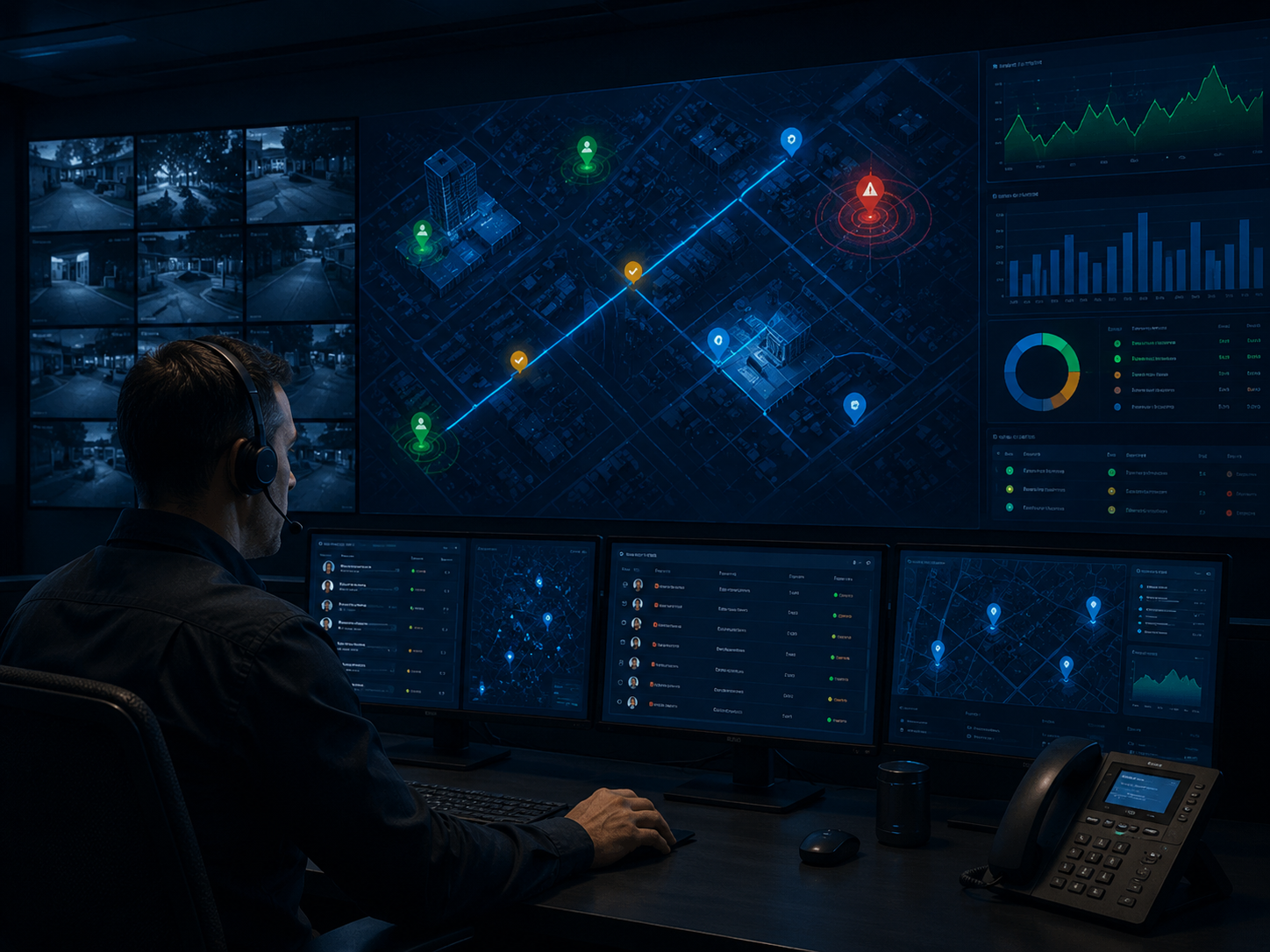 Supervisor command center view with live guard tracking and alerts